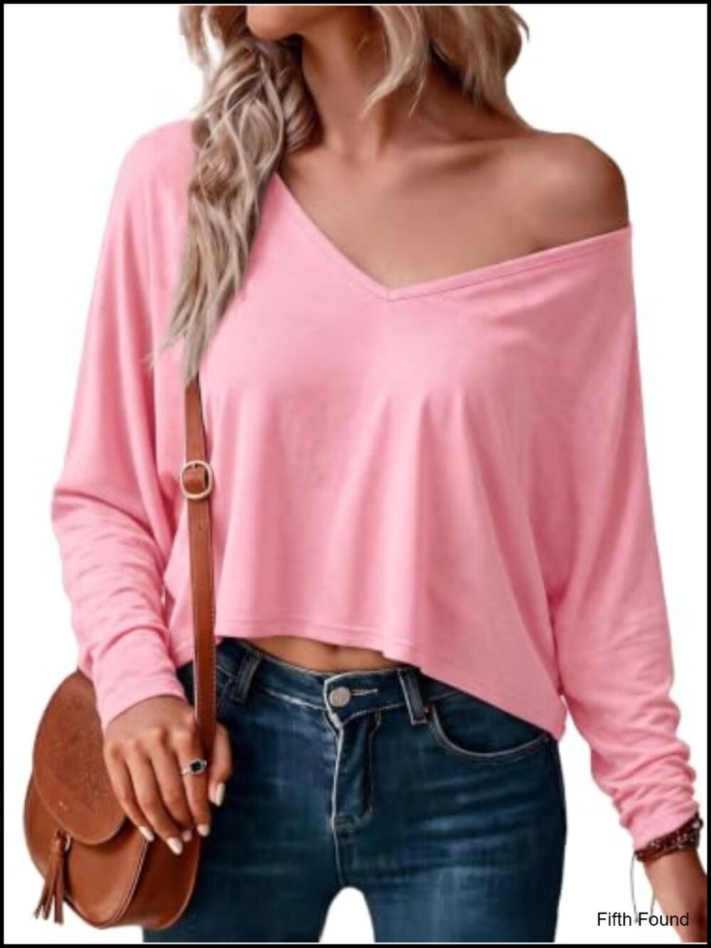 Womens Off Shoulder Cropped Batwing V Neck Long Sleeve Top Y2K